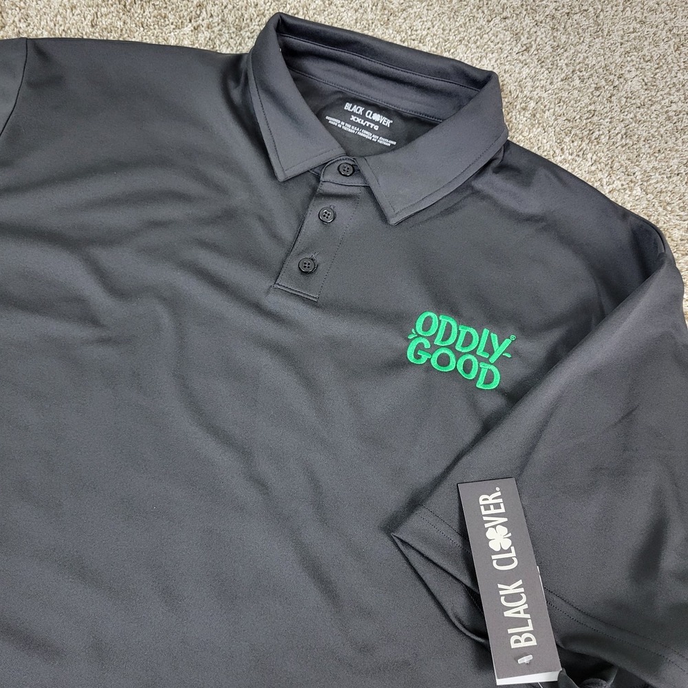 NWT Black Clover Oddly Good Mens 2XL Solid Black Performance‎ Stretch Polo SS